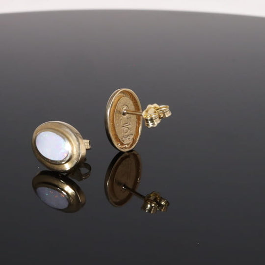 Opal Earrings Oval Inlaid Design Studs