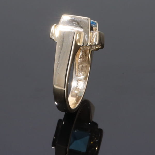 Opal Rings Inlaid Sides Swiss Blue Topaz Center with .24ctw Diamonds