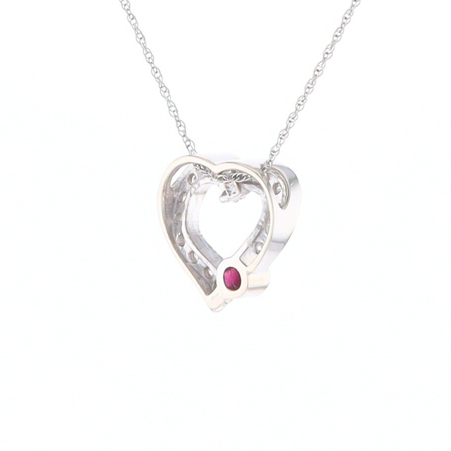 Diamond Heart Pendant with Ruby Accent