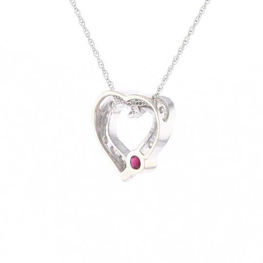 Diamond Heart Pendant with Ruby Accent