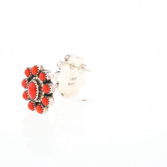 Coral Cluster Flower Stud Earrings