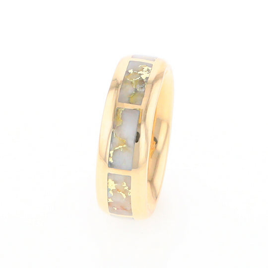 Gold Quartz Ring 8 Rectangle Section Inlaid Eternity Band