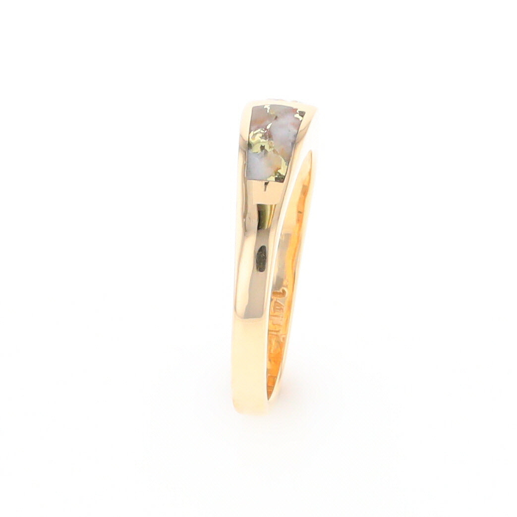 Gold Quartz Ring Double Sided Inlaid with a .61ct Round Diamond