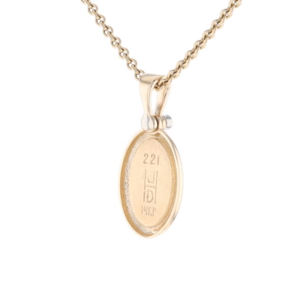 Gold Quartz Oval Inlaid Pendant with .02ct Diamond