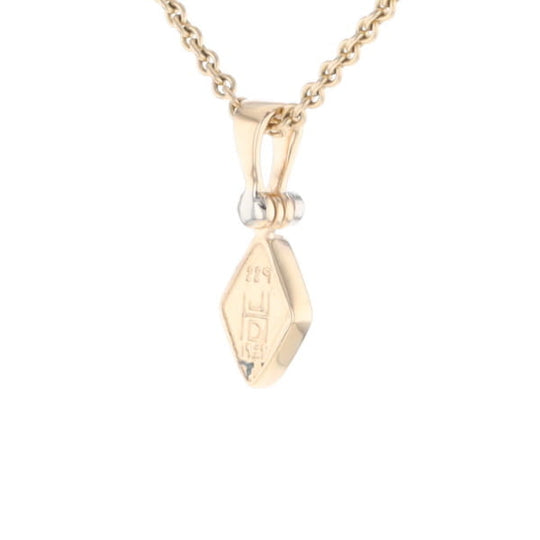 Gold Quartz Necklace Diamond Shape Inlaid Pendant with .02ct Diamond