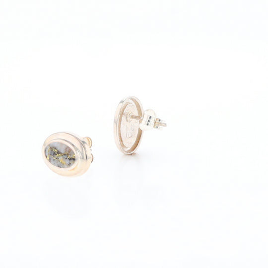 Sterling Silver Gold Quartz Inlaid Oval Stud Earrings - G3