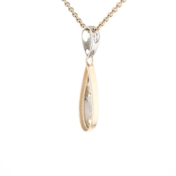 Gold Quartz Necklace Tear Drop Inlaid Pendant with .11ctw Diamonds