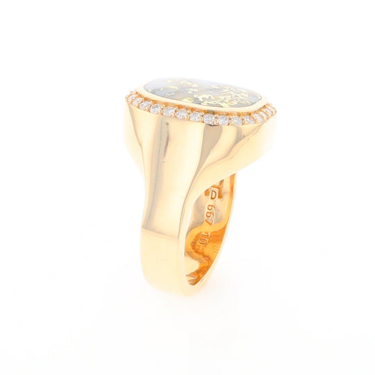 Gold Quartz Cushion Inlaid Men's Ring with Diamond Halo