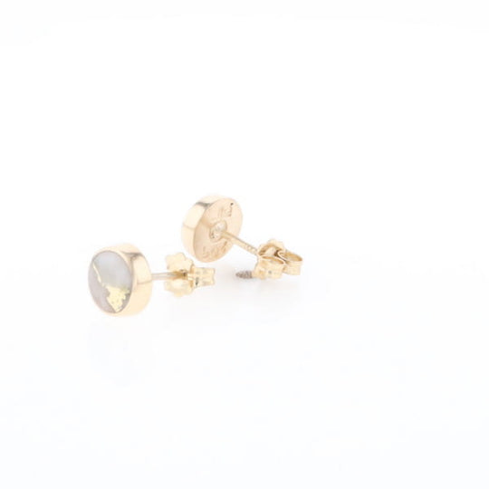 Gold Quartz Earrings Round Inlaid Studs