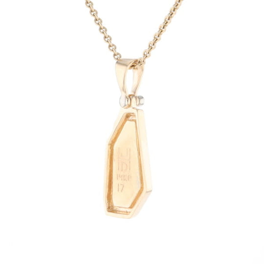 Gold Quartz Necklace .02ct Diamond Geometric Inlaid Design Pendant