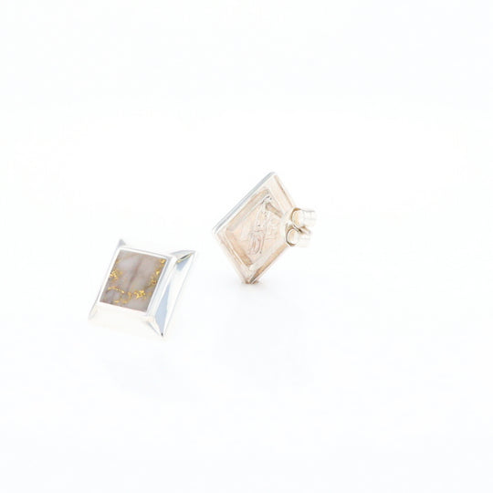 Sterling Silver Gold Quartz Inlaid Square Stud Earrings - G3