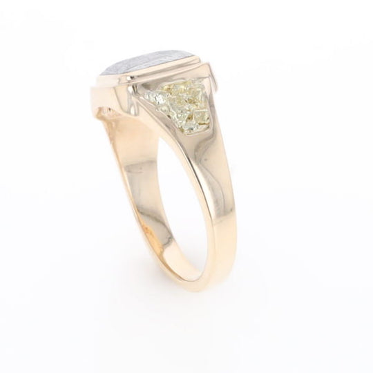 Meteorite Ring Square Inlaid Center Design with Natural Nugget Sides