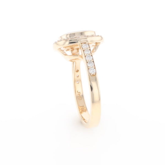 Rectangular Gold Quartz Inlaid Ring with 0.65ctw Diamond Halo