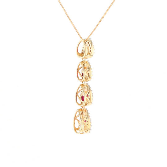 Ruby Drop Necklace with Pear Shaped Diamond Halos