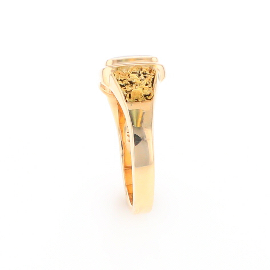 Gold Quartz Ring Square Inlaid Design Double Natural Nugget Sides