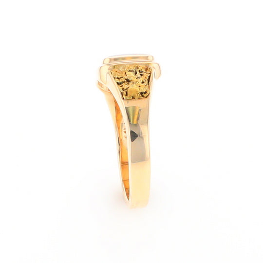 Gold Quartz Ring Square Inlaid Design Double Natural Nugget Sides