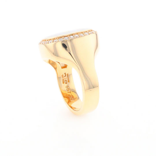 Gold Quartz Cushion Inlaid Men's Ring with Diamond Halo