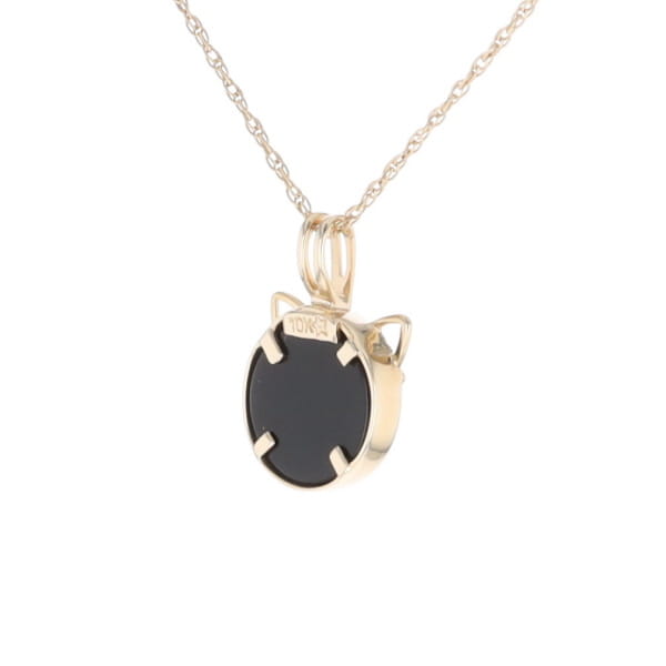 Onyx Cat Pendant with Diamond Eyes