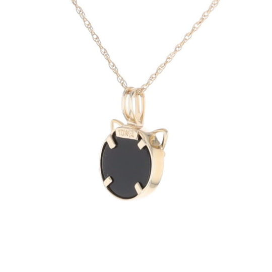Onyx Cat Pendant with Diamond Eyes