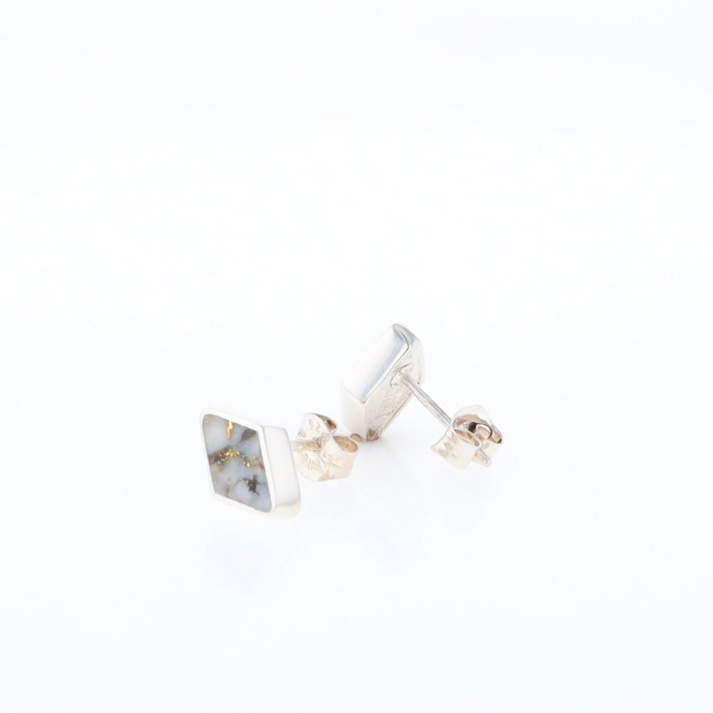 Sterling Silver Gold Quartz Inlaid Diamond Stud Earrings - G3