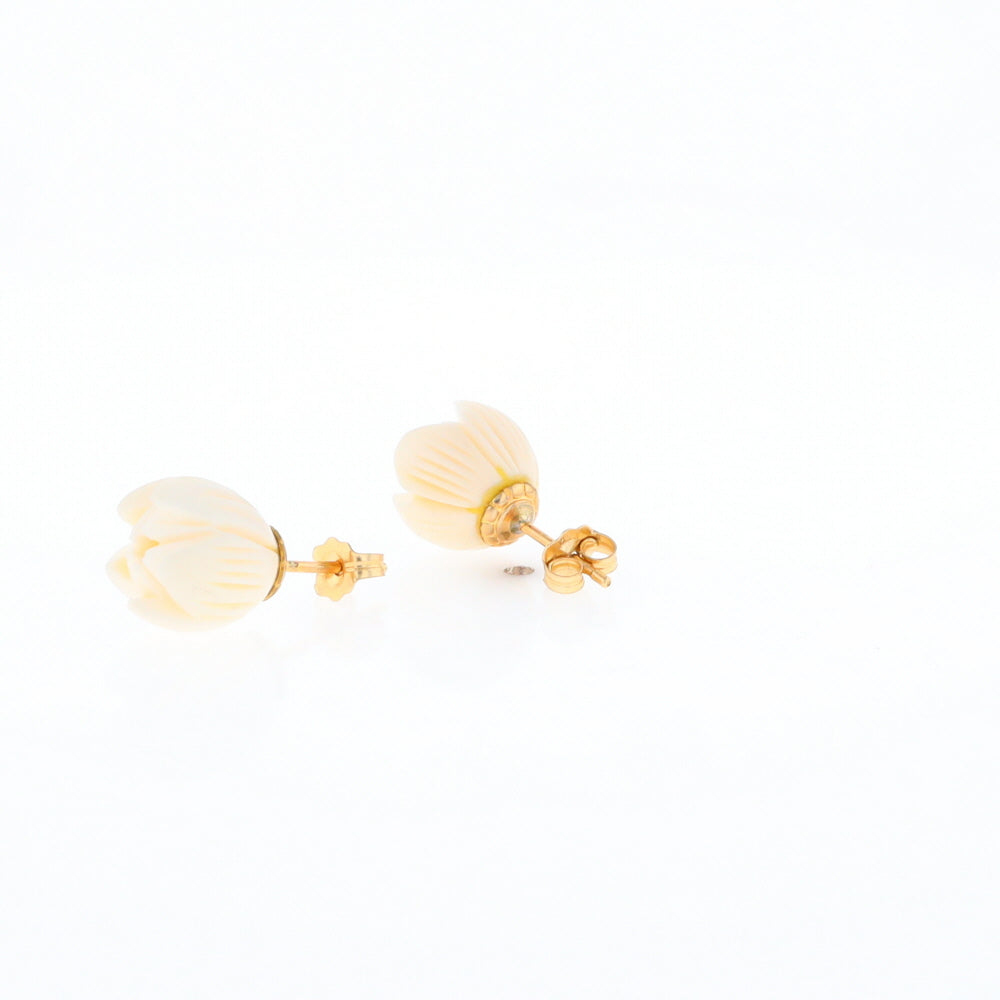 Carved Ivory Flower Stud Earrings