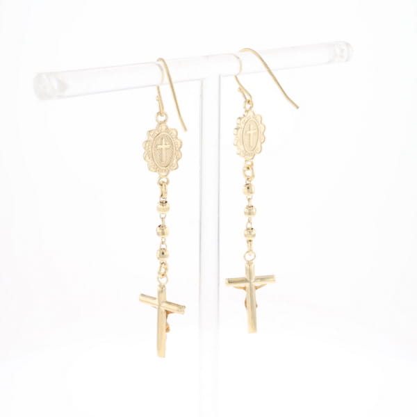 Gold Plated Virgin Mary and Crucifix Dangle Earrings