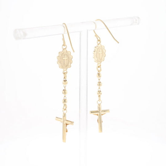 Gold Plated Virgin Mary and Crucifix Dangle Earrings