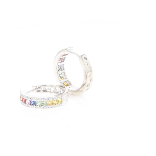 Multi-color Sapphire Hoop Earrings with Diamond Accents