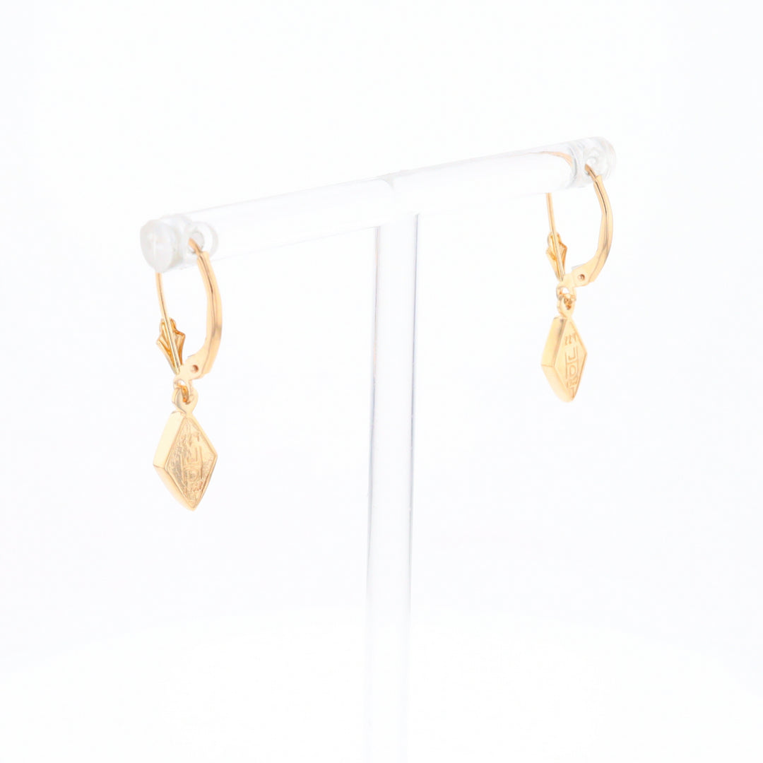 Gold Quartz Earrings Diamond Shape Inlaid Lever Backs G1