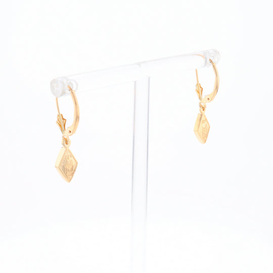 Gold Quartz Earrings Diamond Shape Inlaid Lever Backs G1