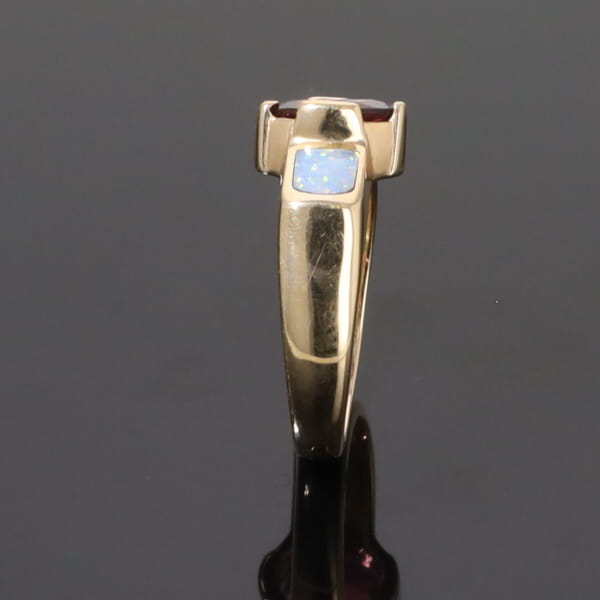Opal Rings 2 Section Inlaid Design with Oval Pink Tourmaline