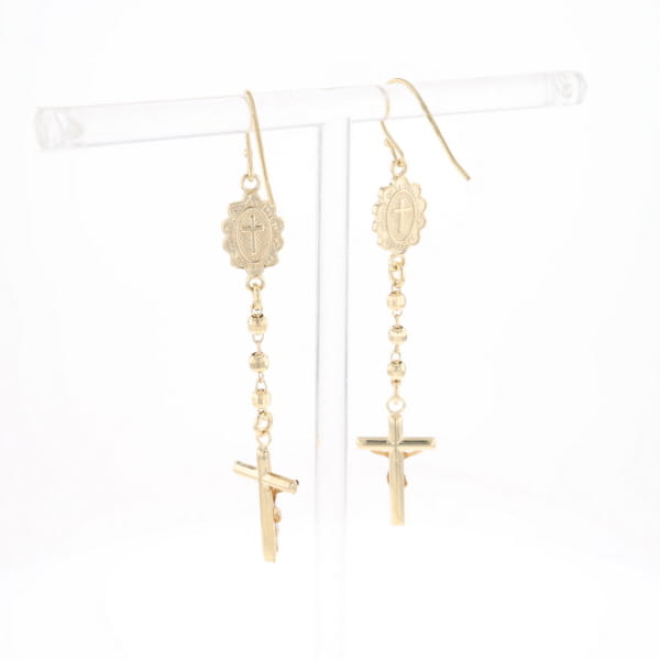 Gold Plated Virgin Mary and Crucifix Dangle Earrings