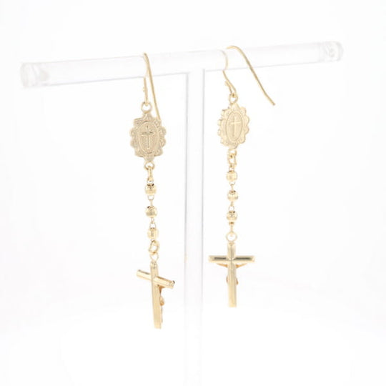 Gold Plated Virgin Mary and Crucifix Dangle Earrings