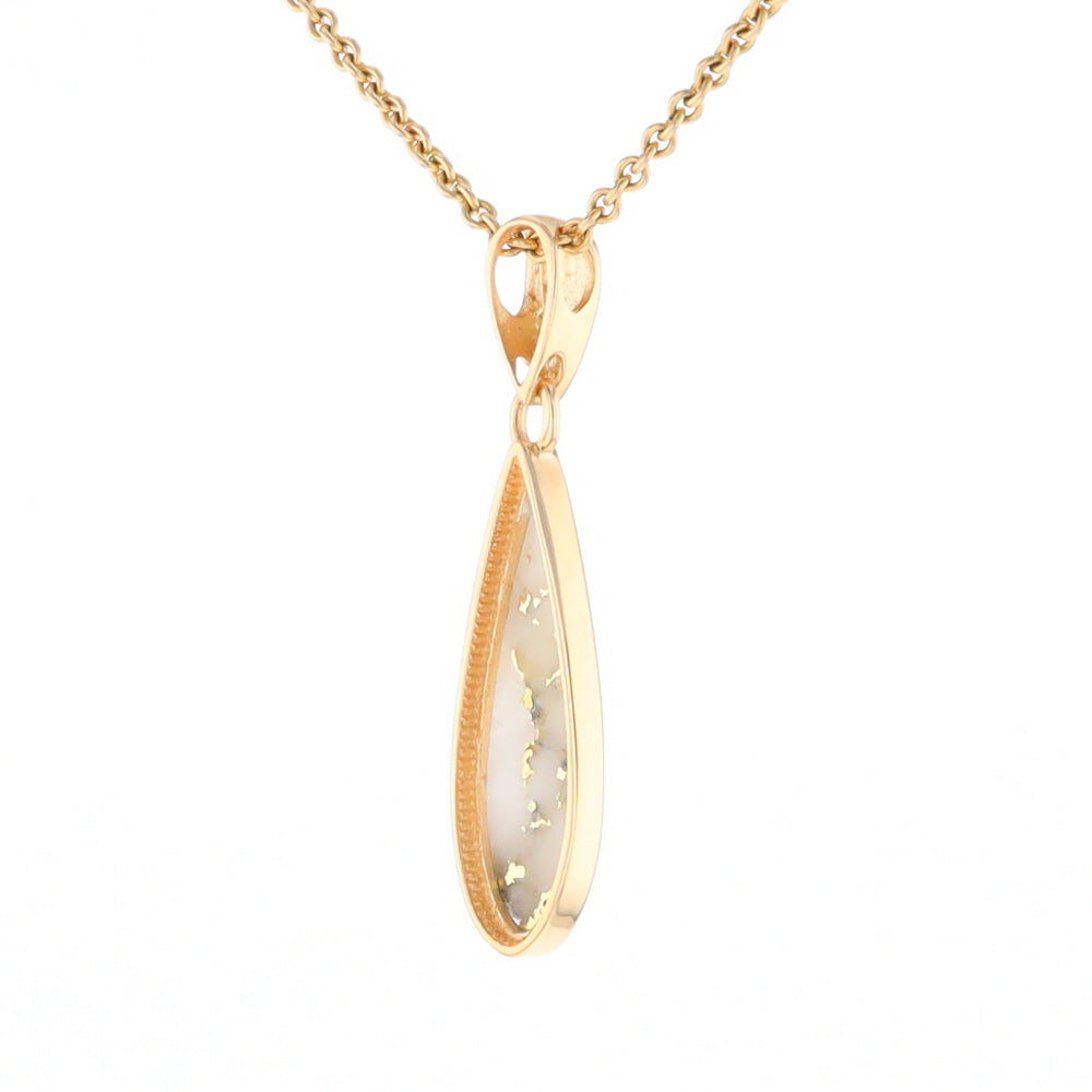 Gold Quartz Pendant Tear Drop Inlaid Design G2