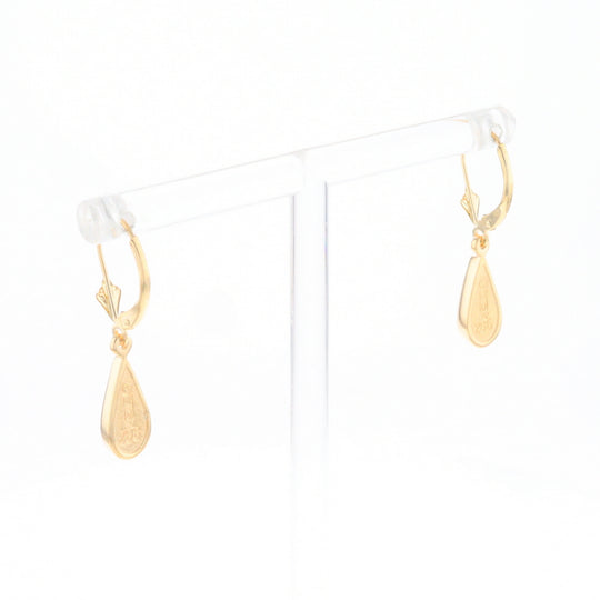 Gold Quartz Earrings Tear Drop Inlaid Lever Backs