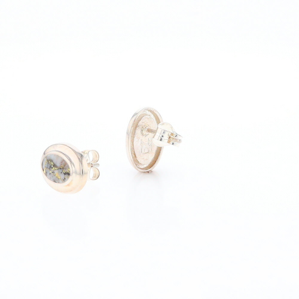 Sterling Silver Gold Quartz Inlaid Oval Stud Earrings - G3