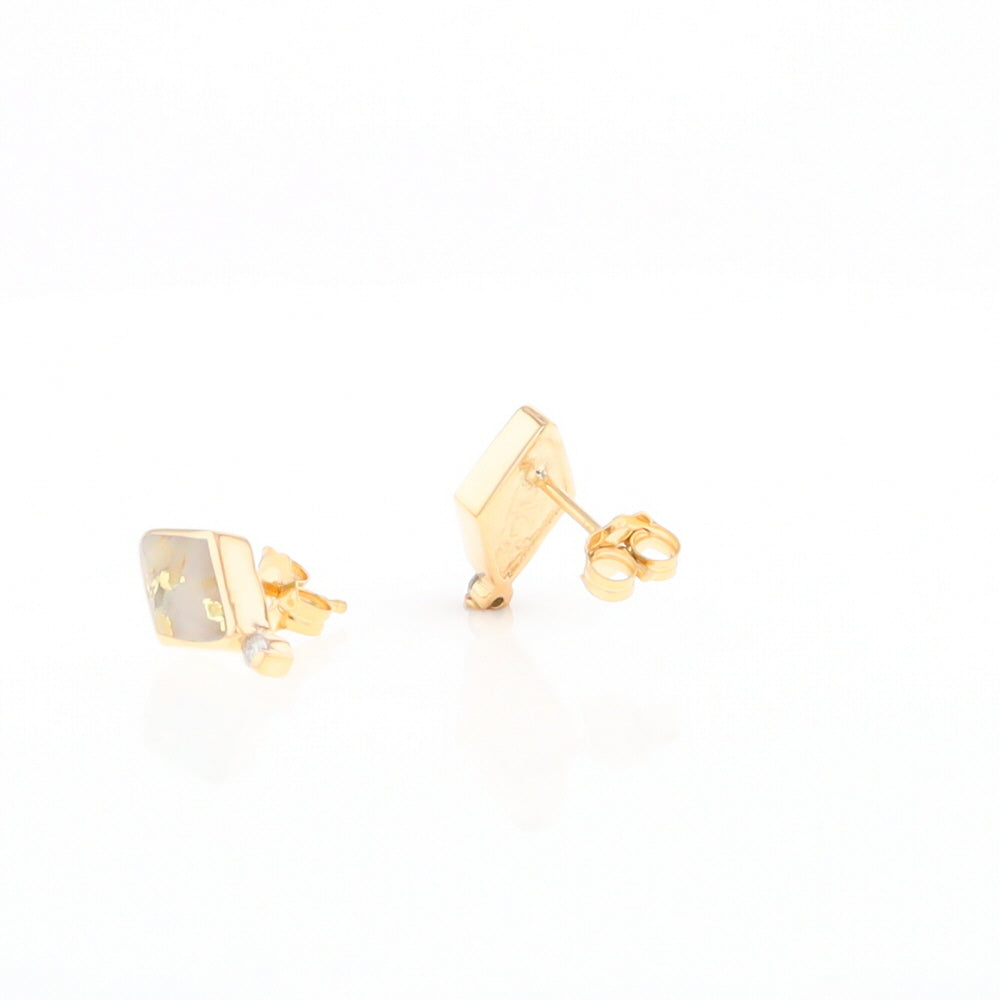 Diamond-Shaped Gold Quartz Inlaid Earrings - G2