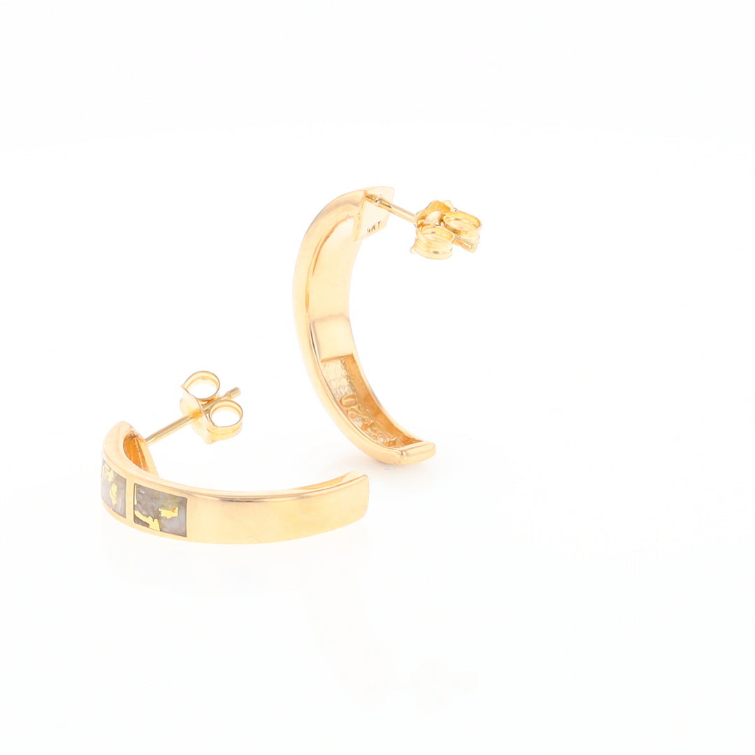 Gold Quartz Hoop Earrings 3 Section Inlaid Design