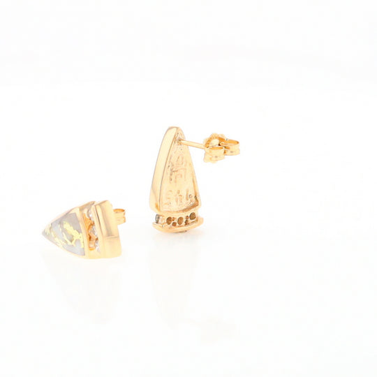 G1 Gold Quartz Earrings Triangle Shape Inlaid Design with .12ctw Diamonds