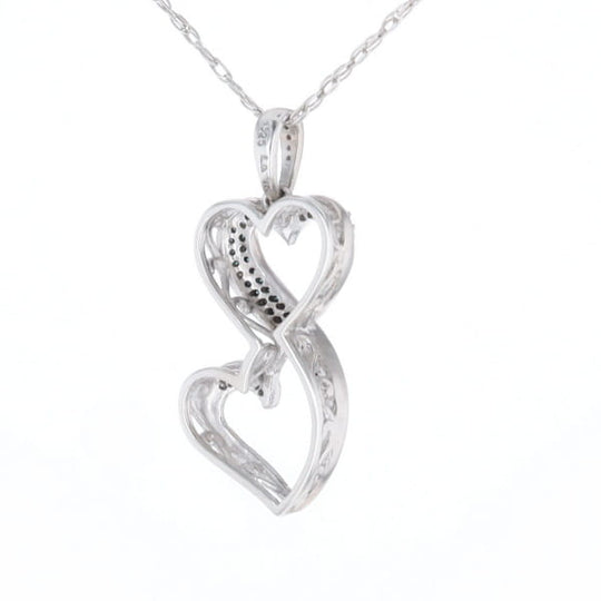 Blue and White Diamond Double Open Heart Pendant with 16" Singapore Chain