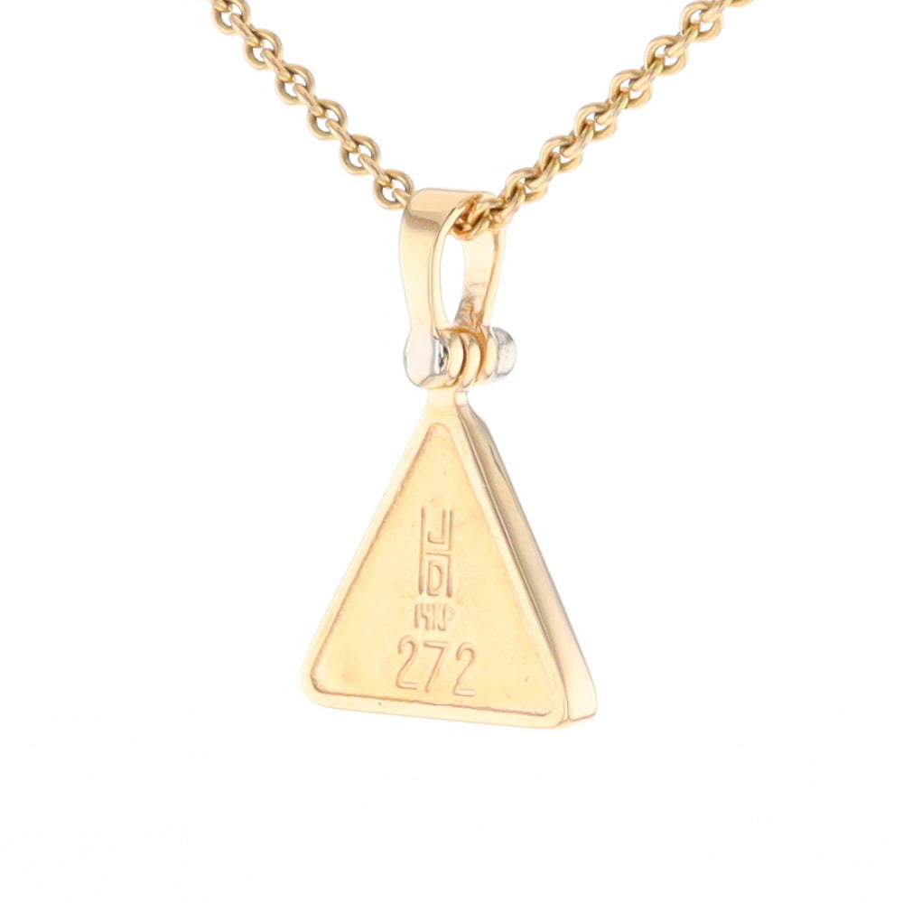 Gold Quartz Necklace Triangle Inlaid Pendant with .02ct Diamond