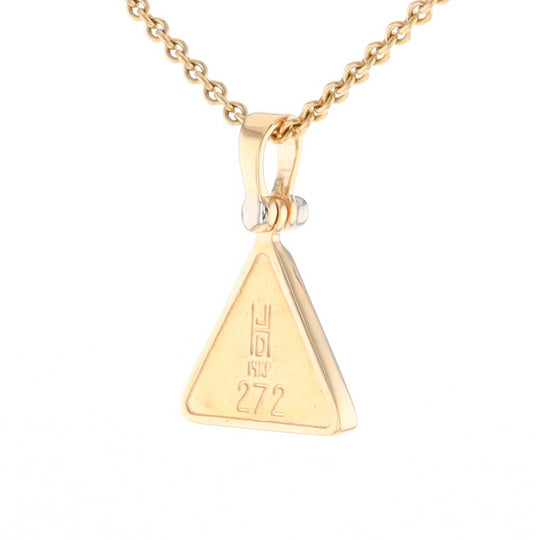 Gold Quartz Necklace Triangle Inlaid Pendant with .02ct Diamond