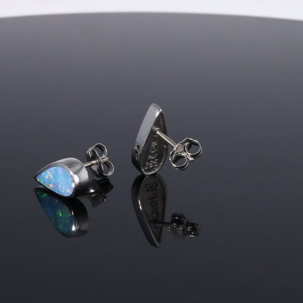 Opal Earrings Tear Drop Inlaid Design Studs