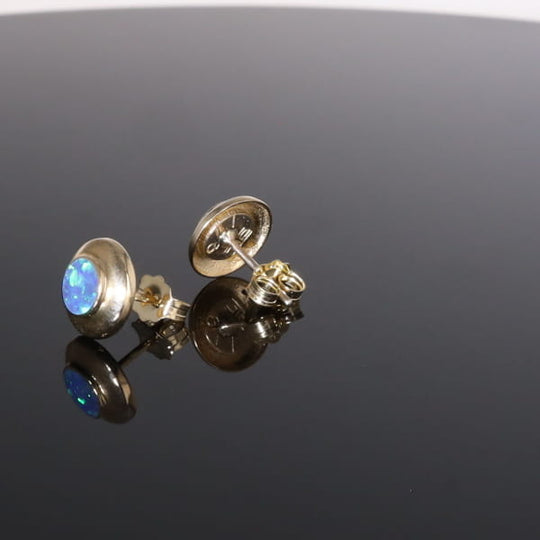 Opal Earrings Round Inlaid Design Studs