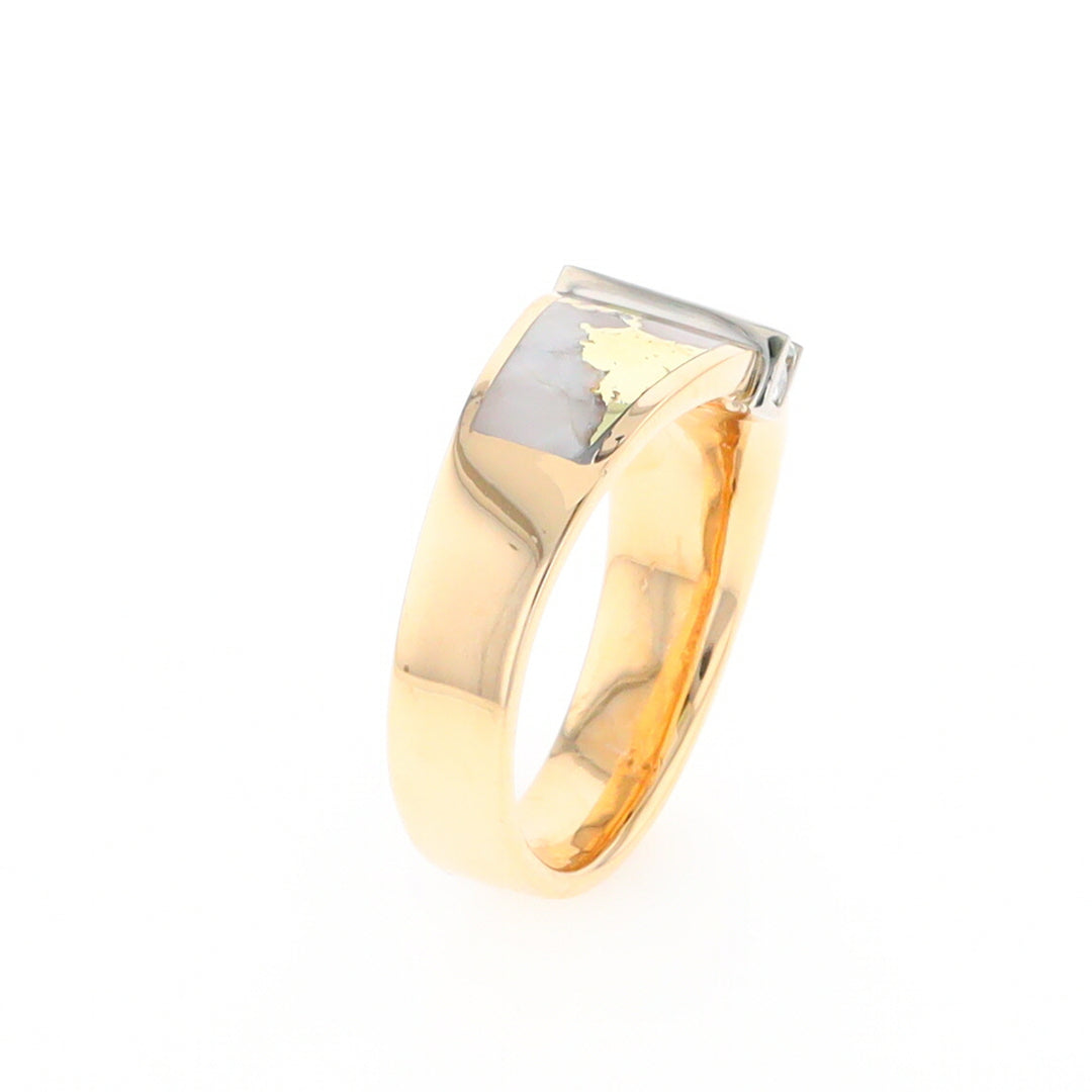 Gold Quartz Ring Double Sided Inlaid with .19ctw Round Diamonds