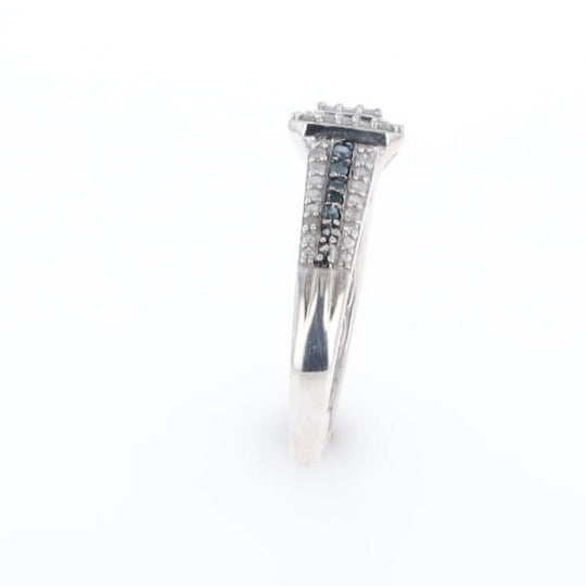 Blue & White Diamond Rectangle Cluster Ring