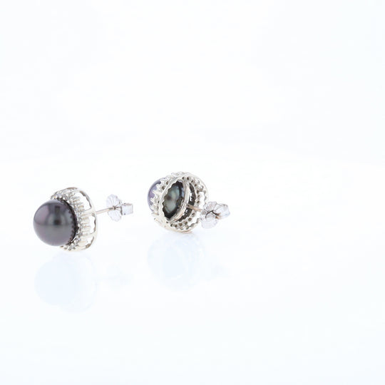 Gray Pearl Halo Studs