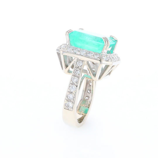 5.25ct Emerald Ring with Diamond Halo