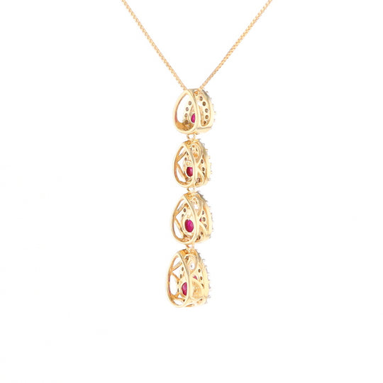 Ruby Drop Necklace with Pear Shaped Diamond Halos