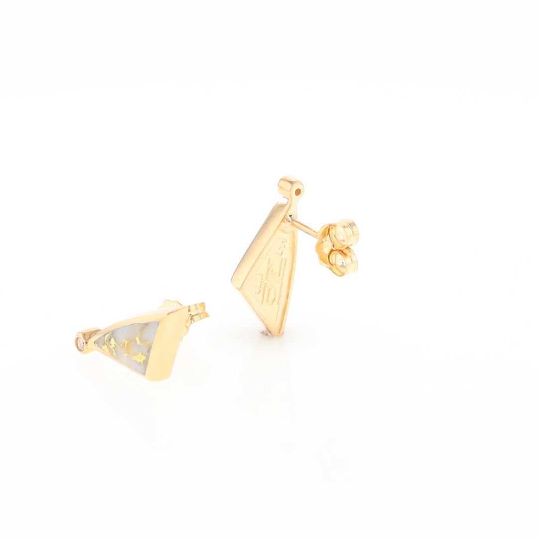 Gold Quartz Earrings Triangle Shape Inlaid with .04ct Round Diamonds - G2